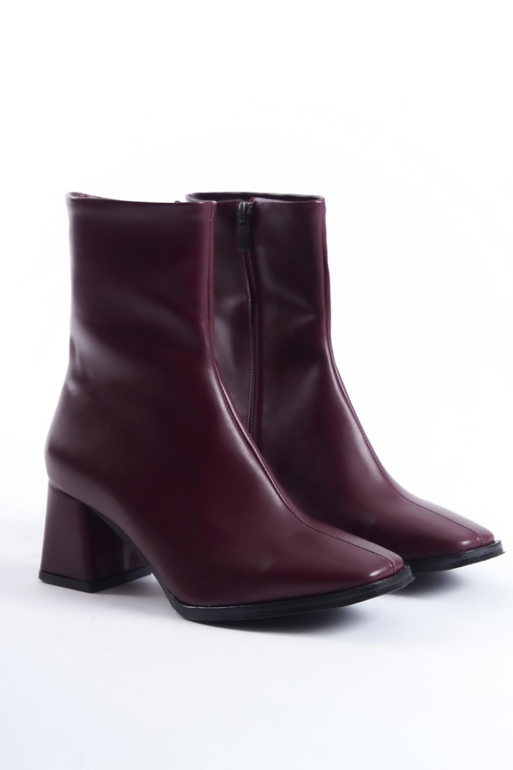 Burgundy Leather Square Toe Heeled Ankle Boots