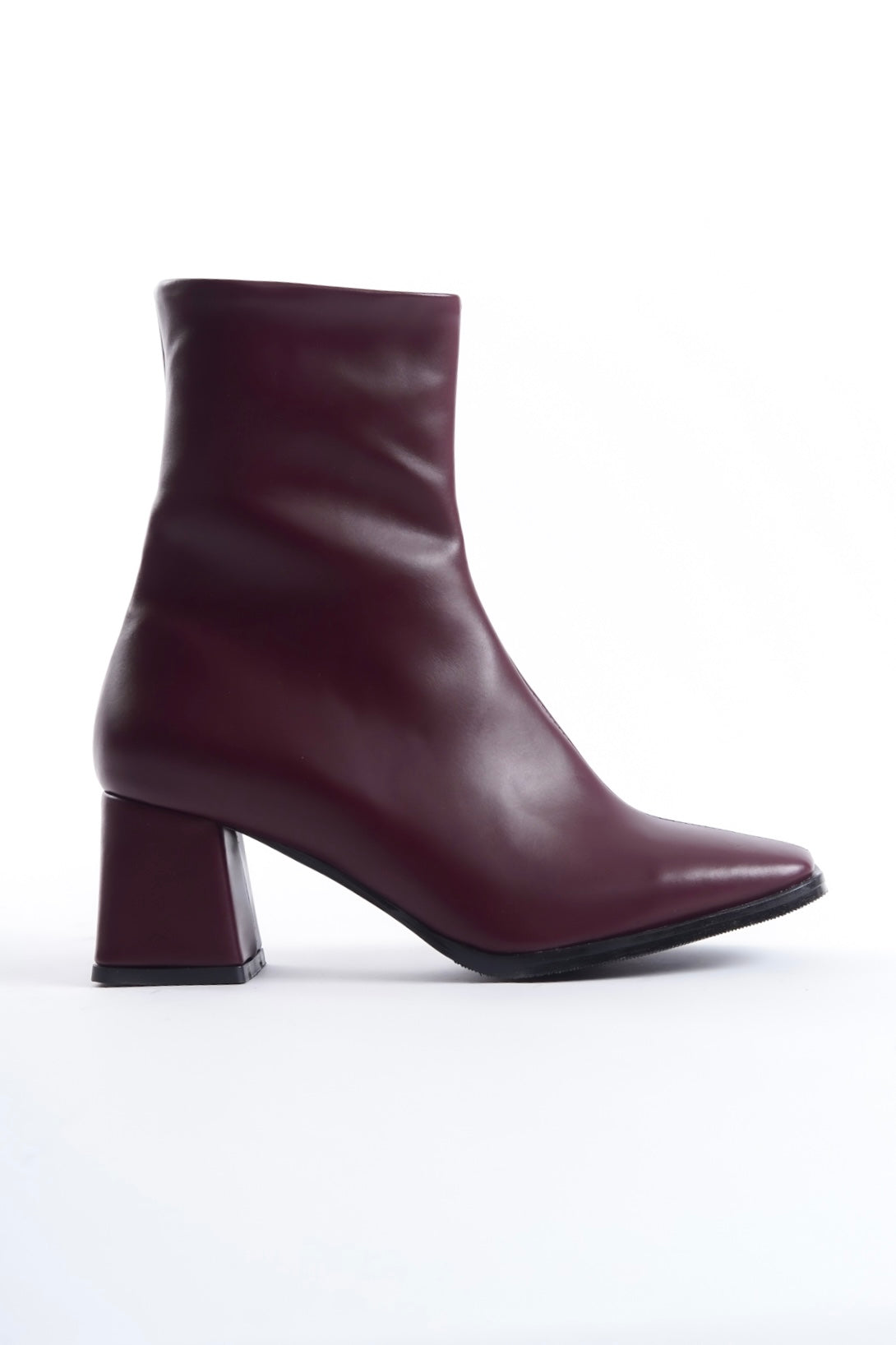 Burgundy Leather Square Toe Heeled Ankle Boots