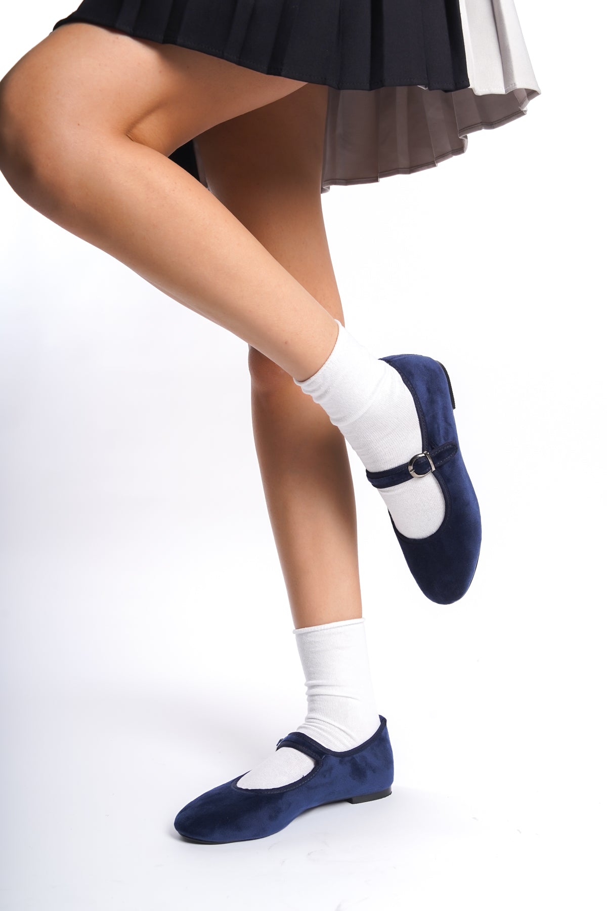 Rie | Navy Velvet Mary Janes