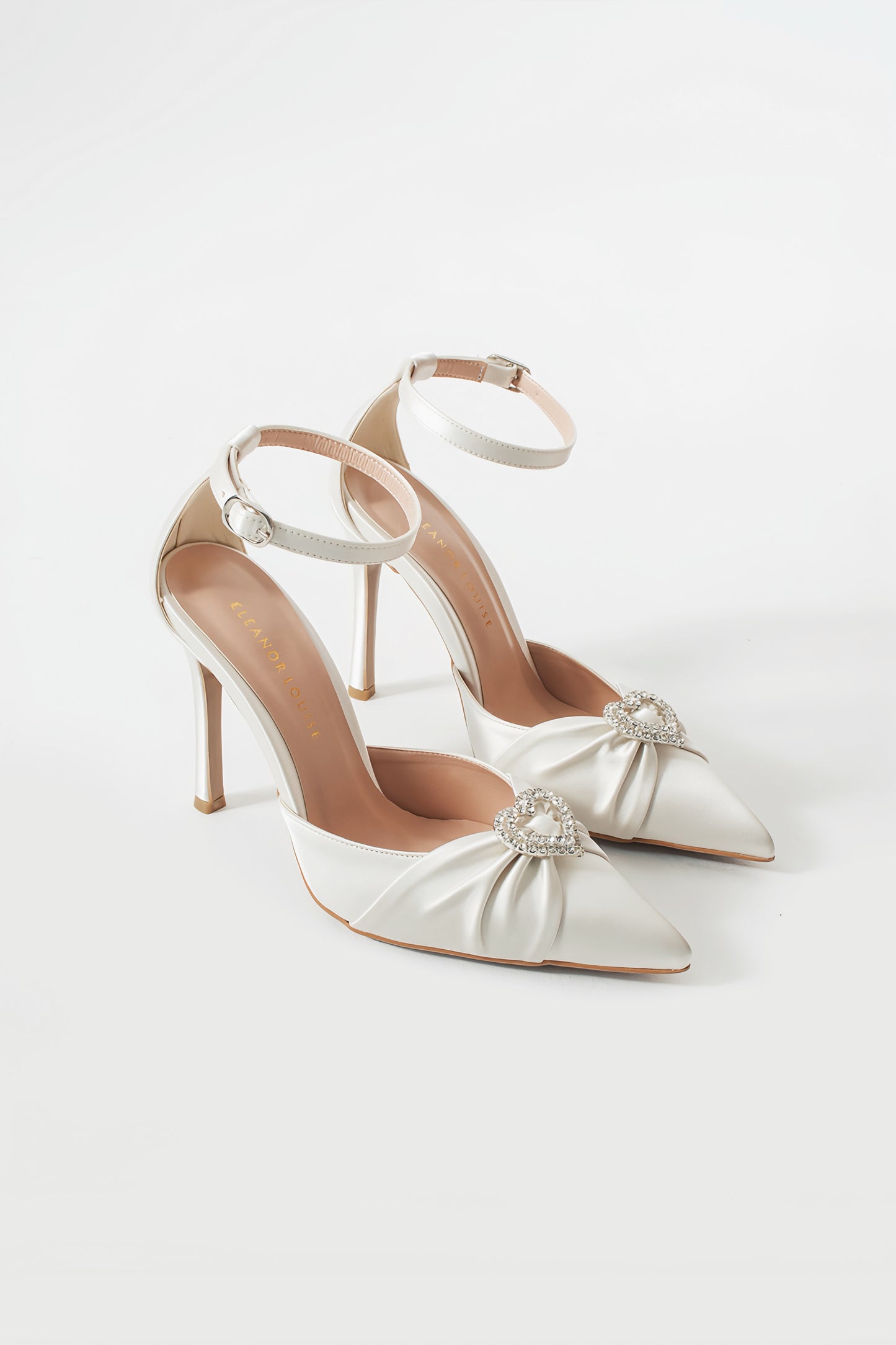 Carla | Ivory Satin High Heels Bow with Heart Stone