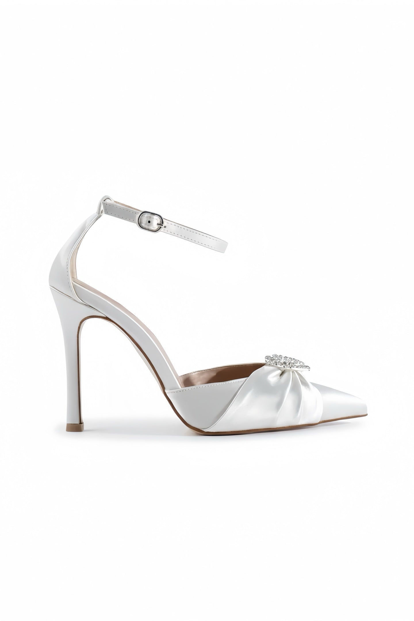Carla | Ivory Satin High Heels Bow with Heart Stone