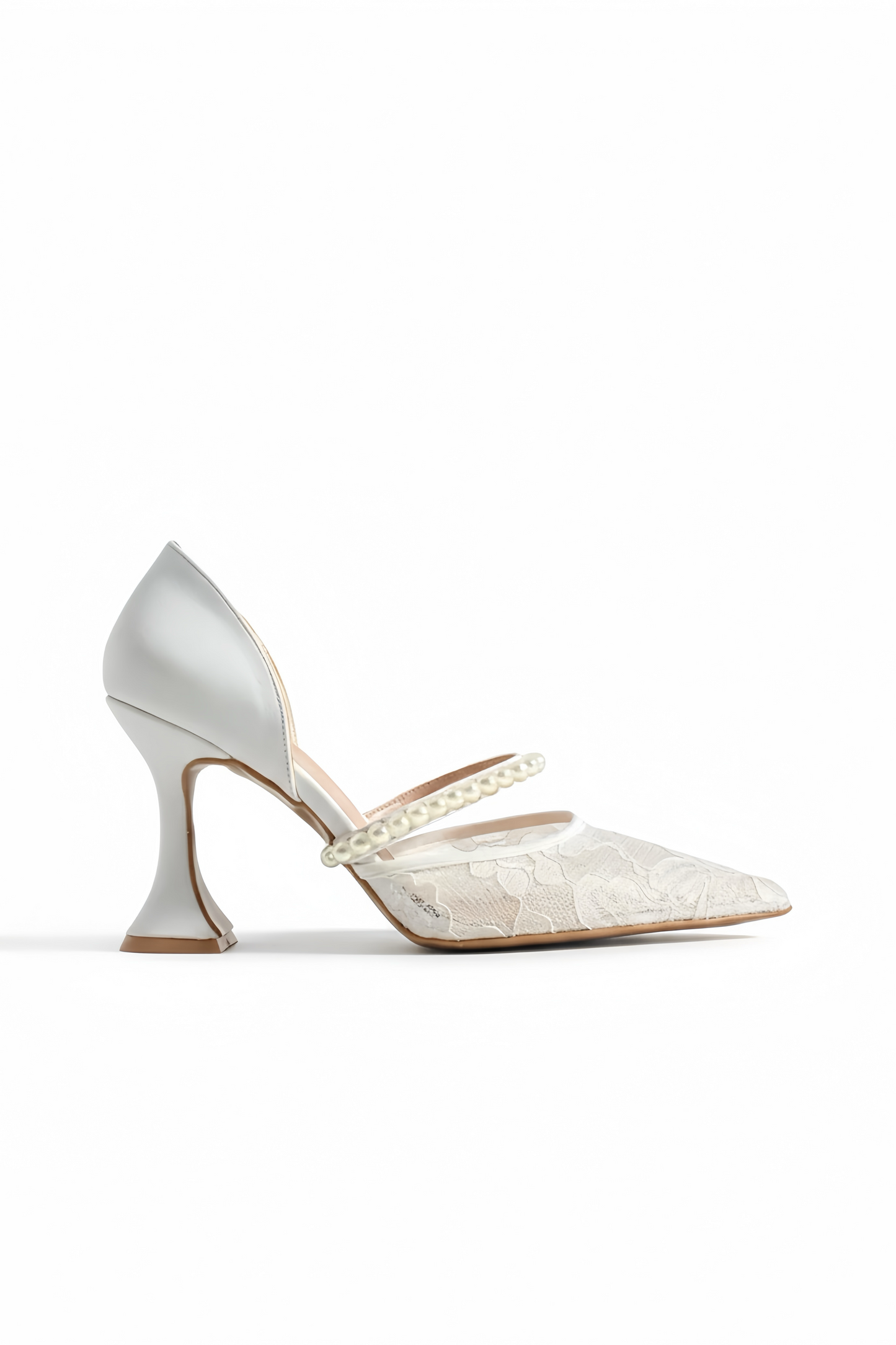 Janice | Ivory Lace High Heels with Pearl Strap