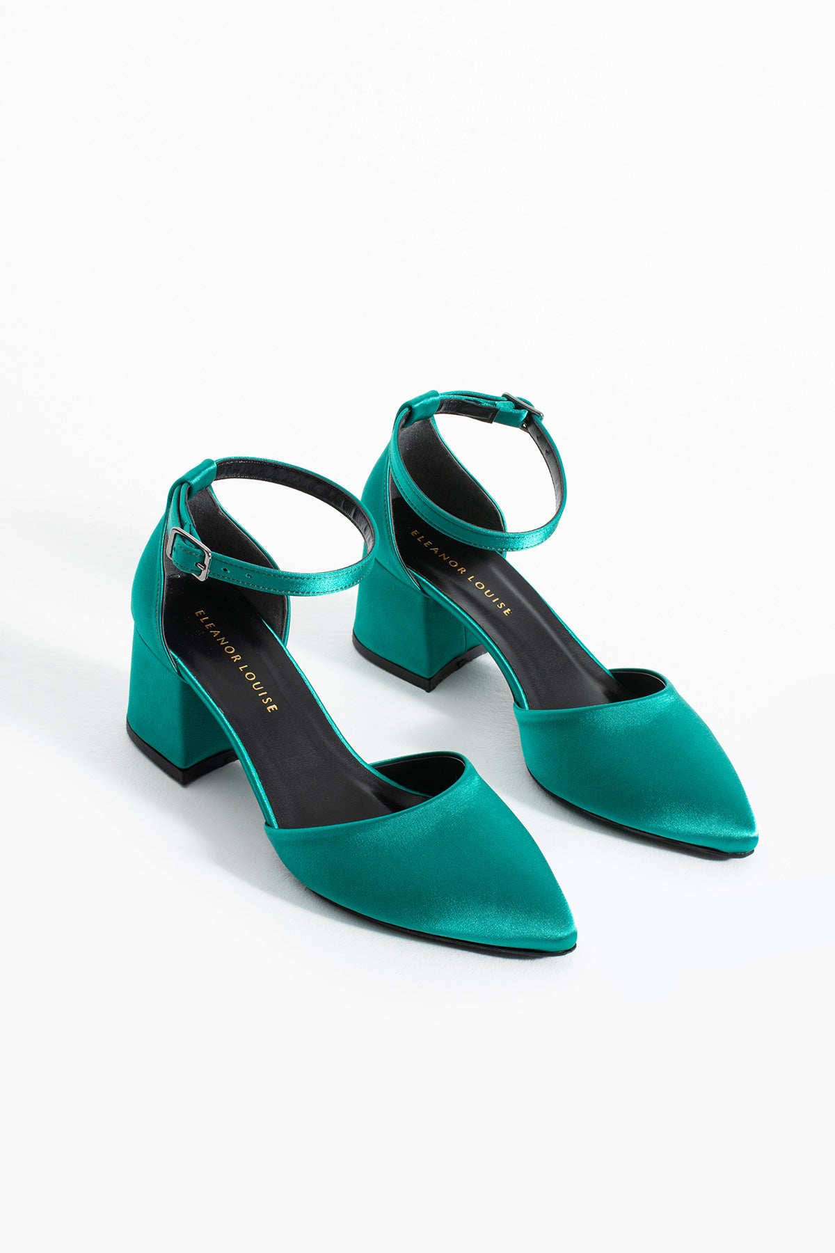 Mira | Emerald Green Satin Mid Heels