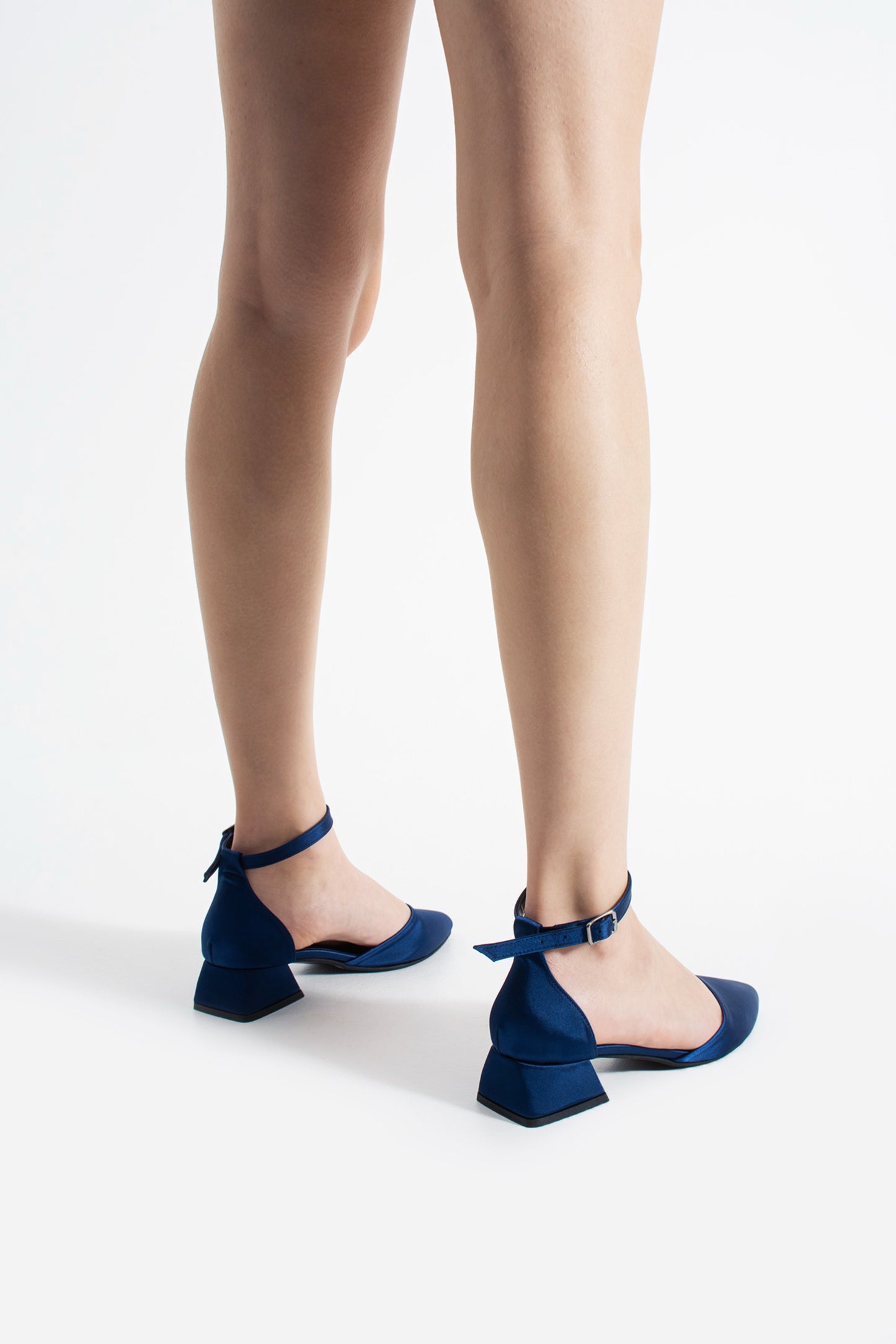 Vivia | Navy Blue Satin Low Heels