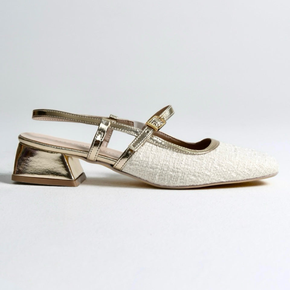 Eydis | Gold Linen Mary Janes
