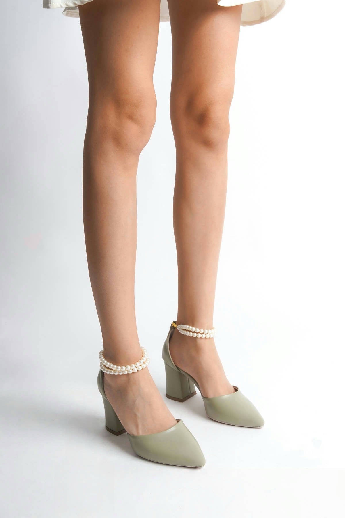 Eden | Sage Green High Heels with Pearls