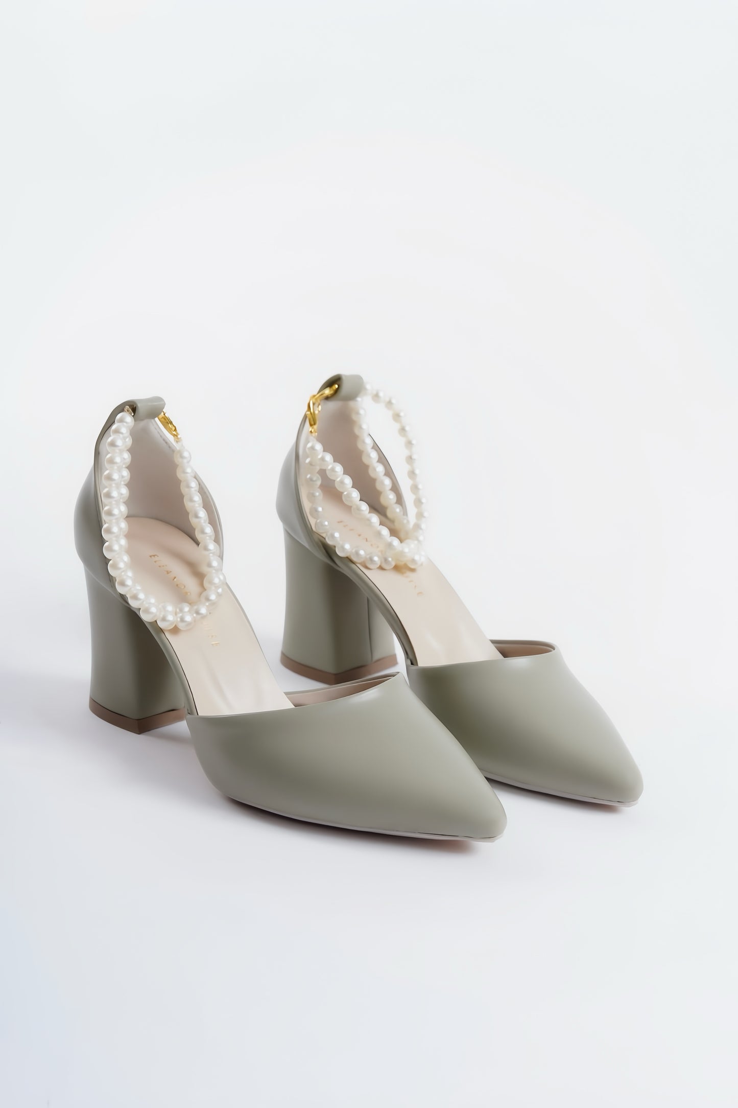 Eden | Sage Green High Heels with Pearls