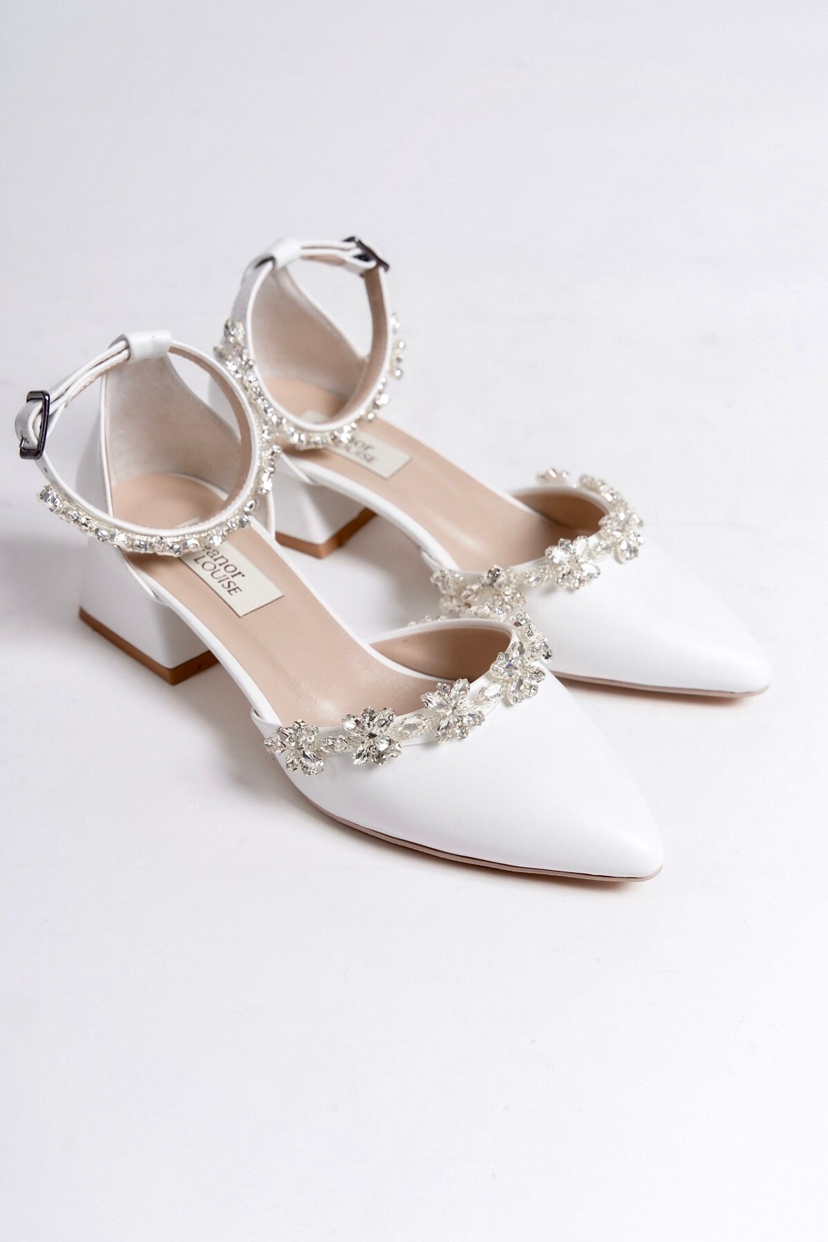 Rosalind | White Crystal Rhinestone Low Heels