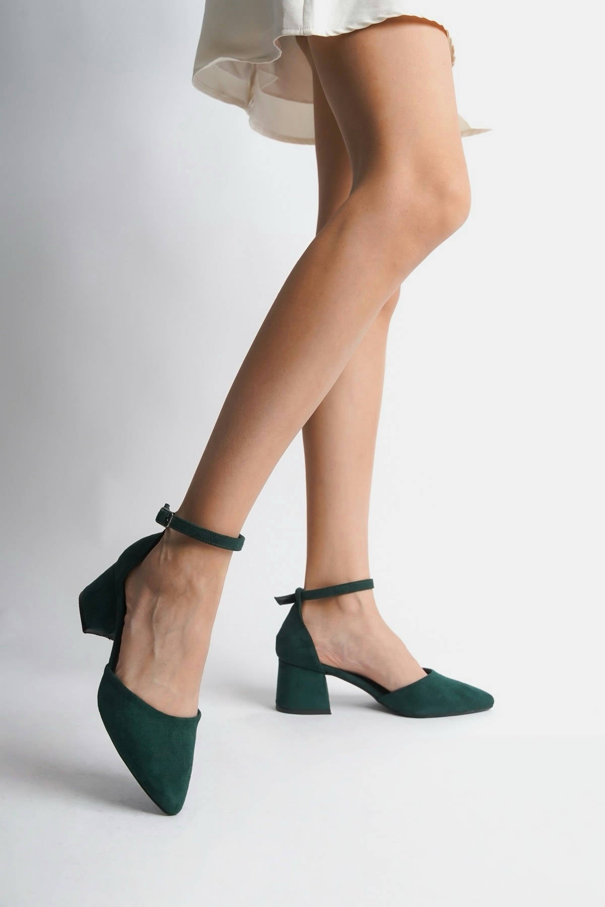 Regina | Emerald Green Suede Mid Heels