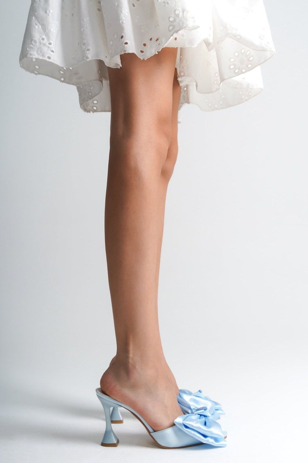 Anneliese | Baby Blue Satin Bow Tie Mule
