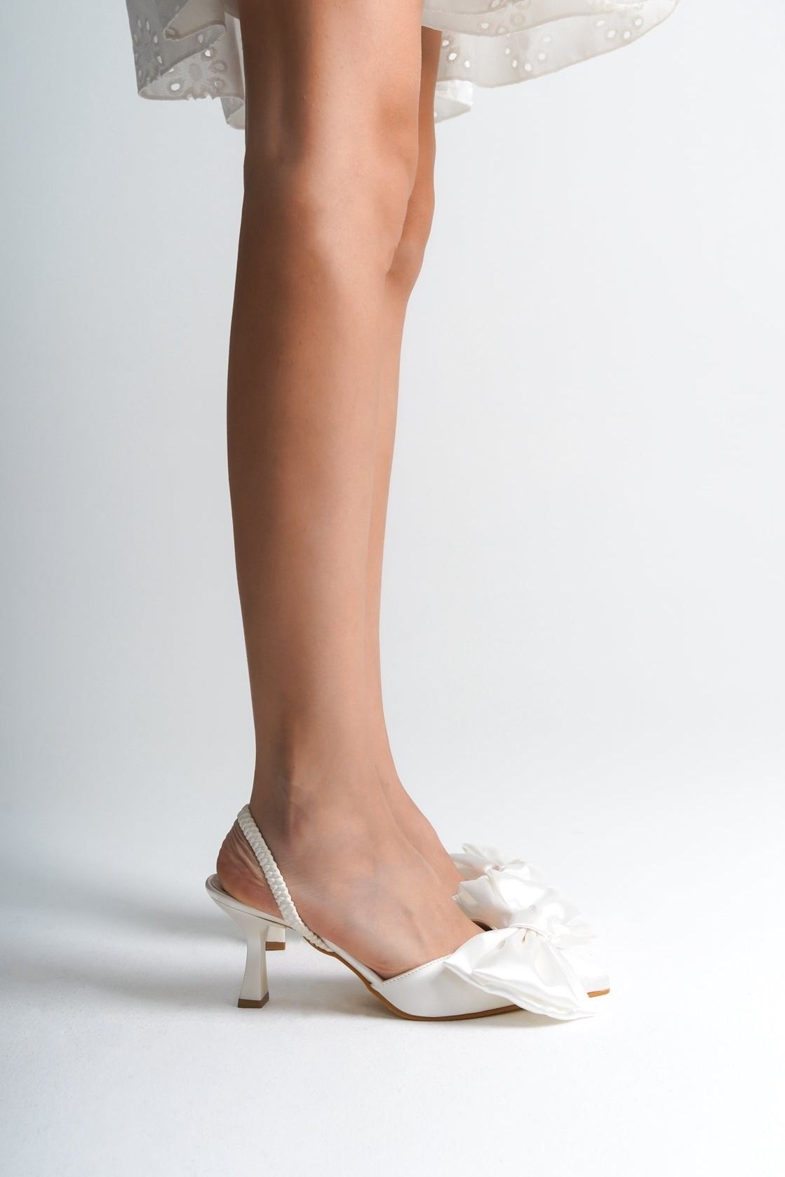 Eulalia | Ivory Satin Bow Tie Slingback Heels