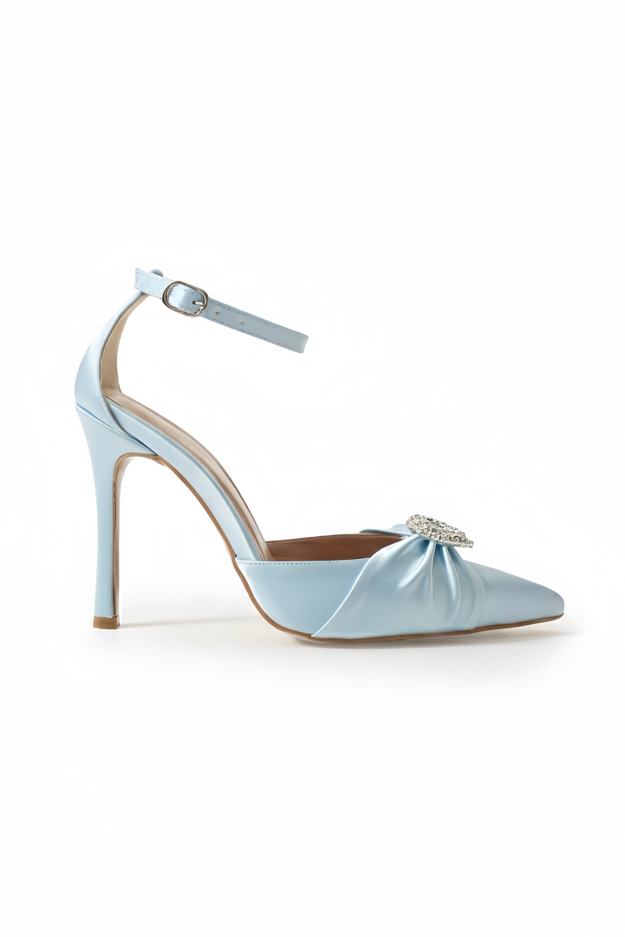 Jane | Baby Blue Satin High Heels Bow with Heart Stone
