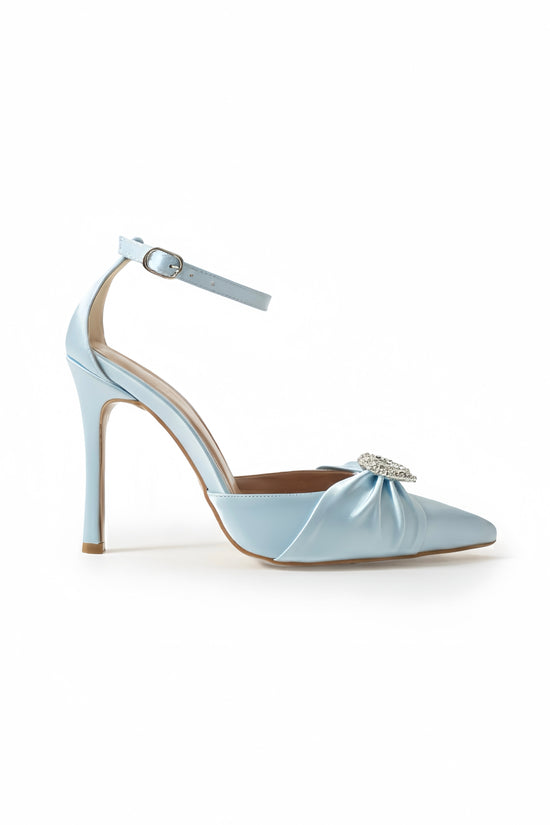 Jane | Baby Blue Satin High Heels Bow with Heart Stone