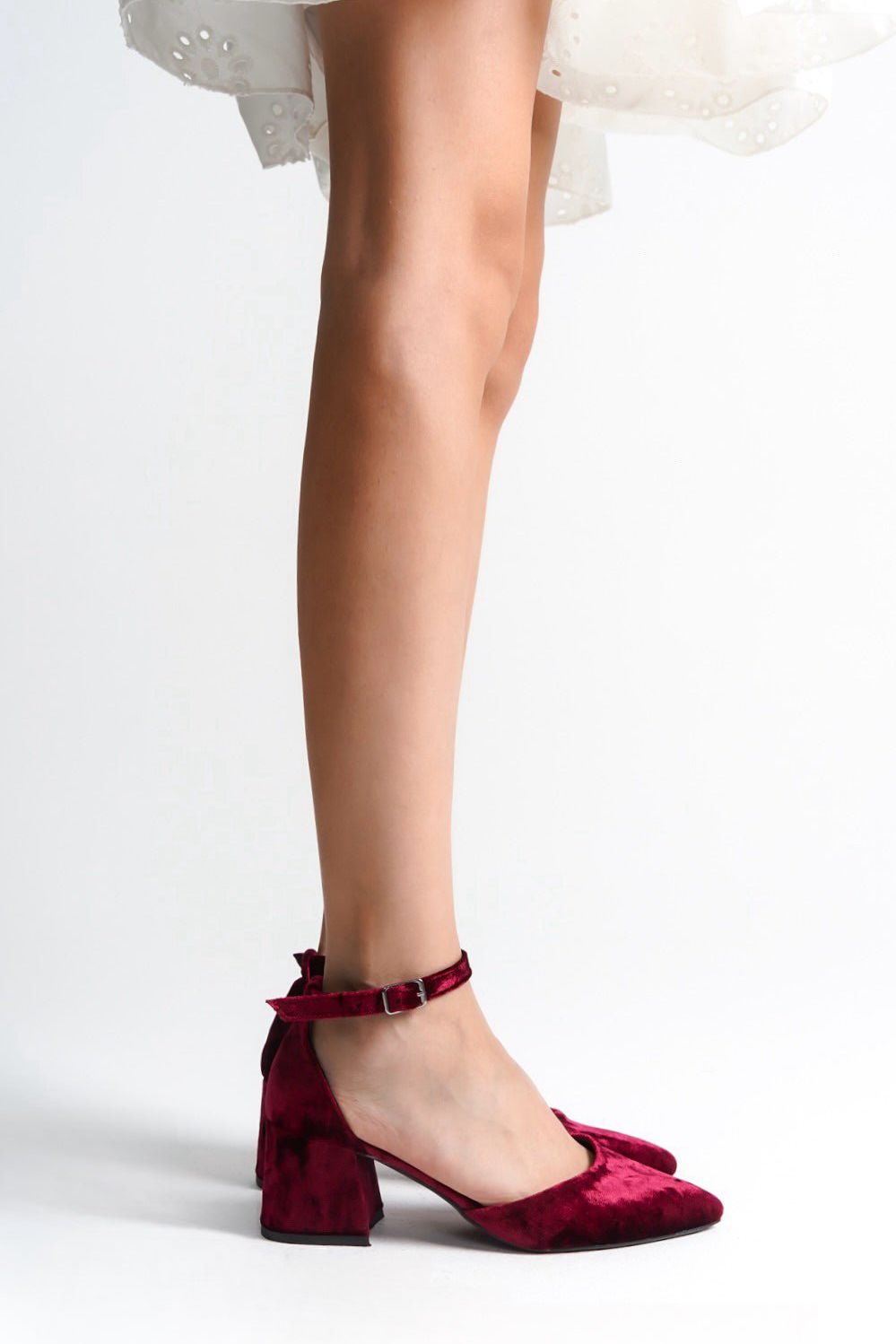 Victoria | Burgundy Velvet Mid Heels