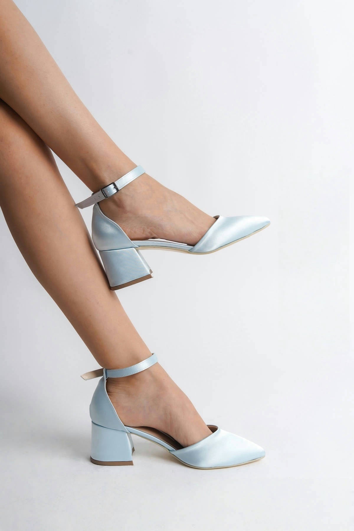 Anicia | Baby Blue Satin Mid Heels