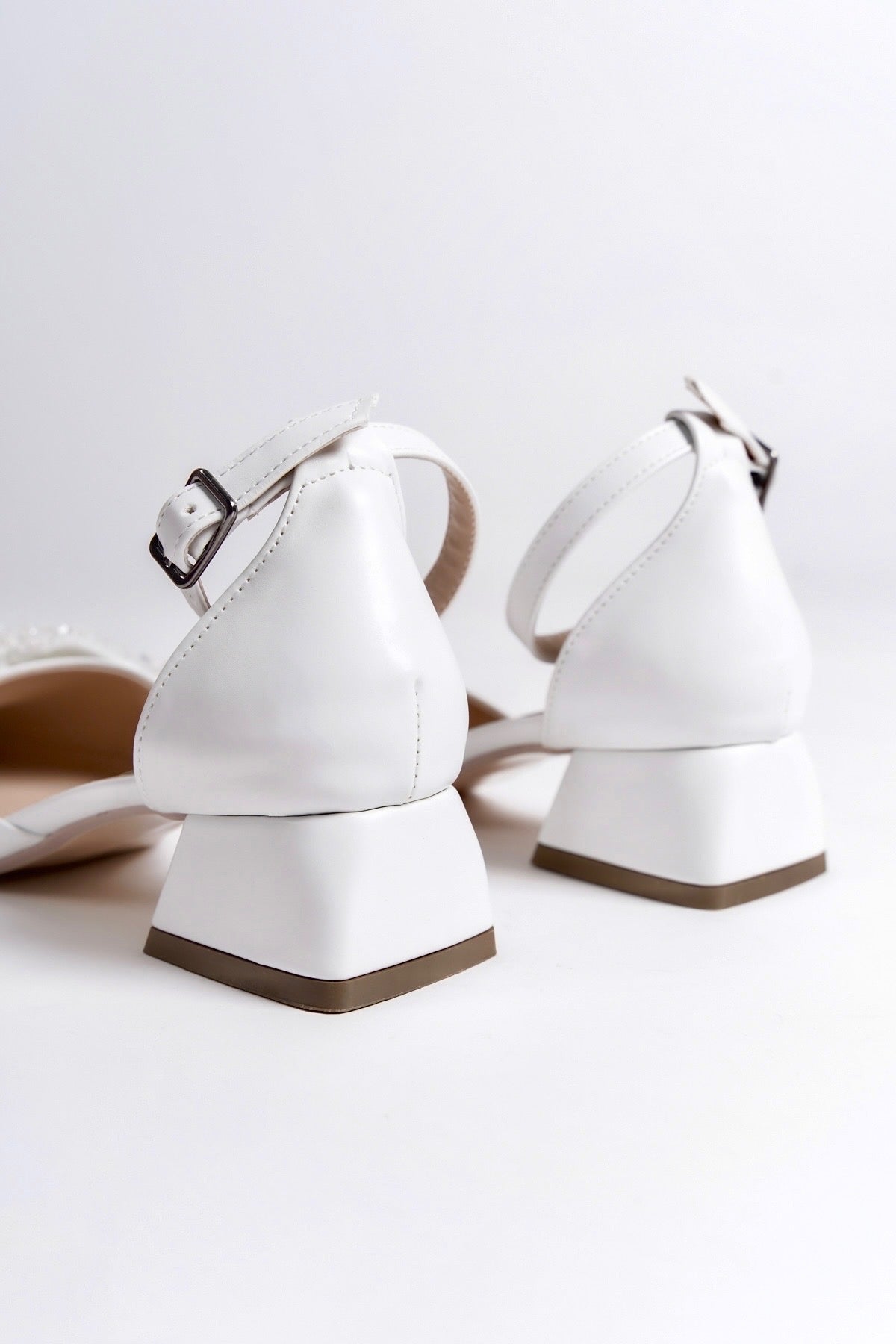 Arabelle | White Crystal Bow Tie Low Heels