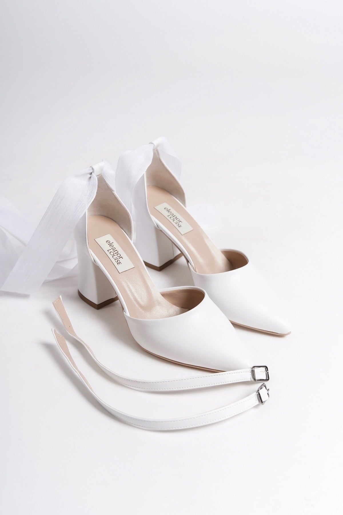 Ophelia | White High Heels with Tulle Ribbon