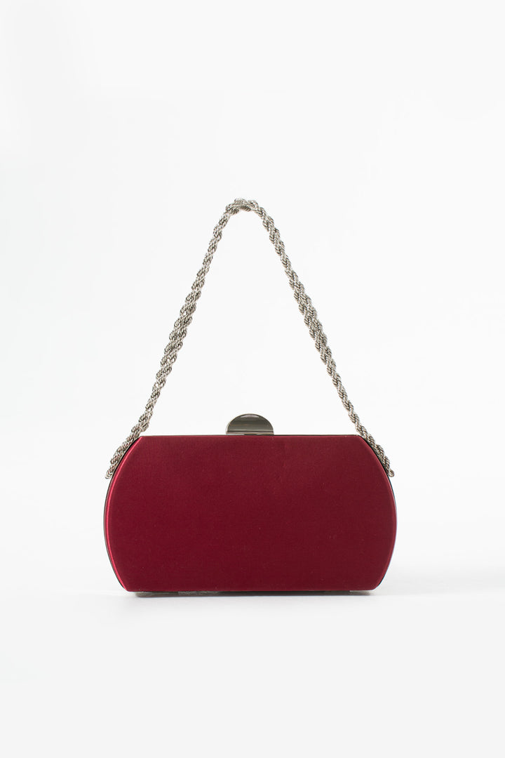 Burgundy Satin Bridal Evening Clutch Bags with Chain