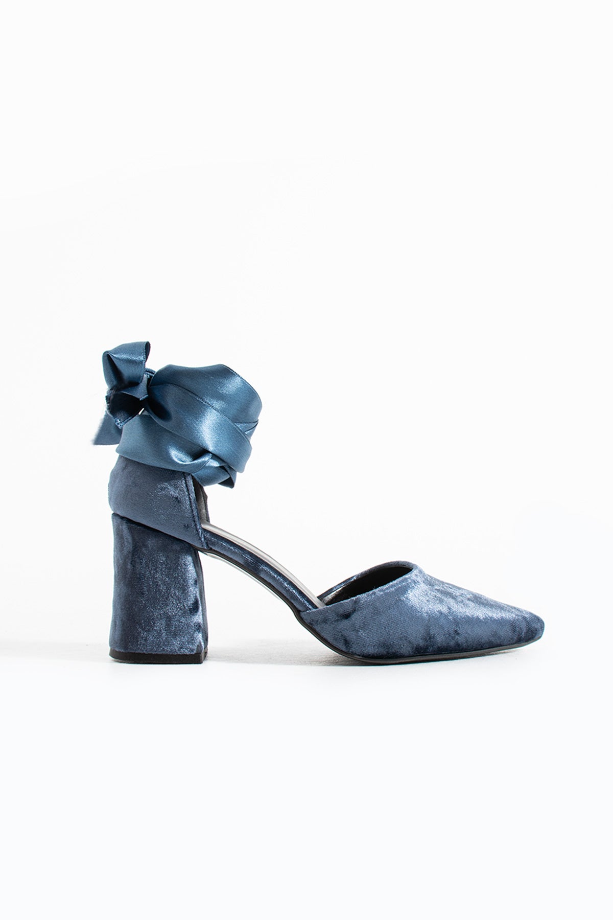 Ayesha | Indigo Blue Velvet High Heels with Ribbon