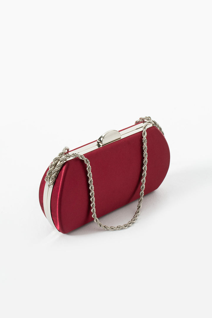 Burgundy Satin Bridal Evening Clutch Bags with Chain
