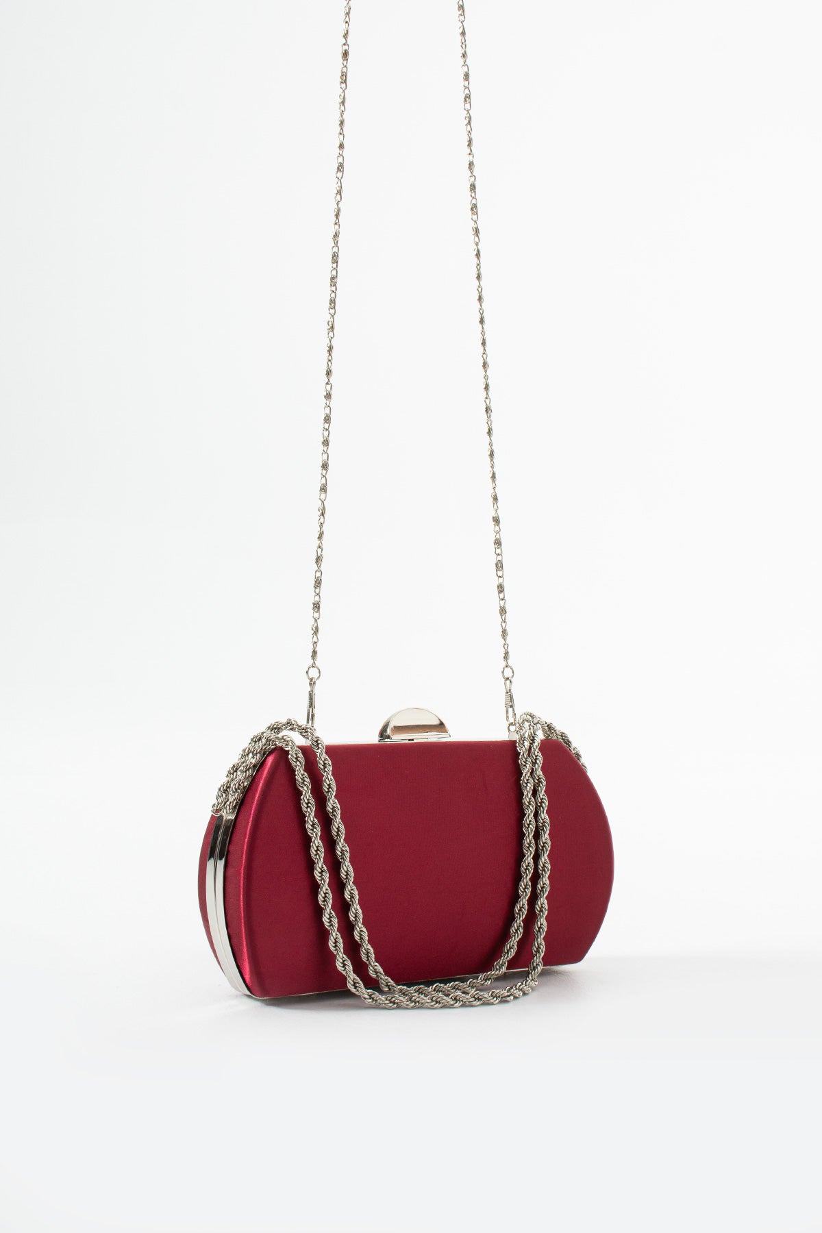 Burgundy Satin Bridal Evening Clutch Bags with Chain