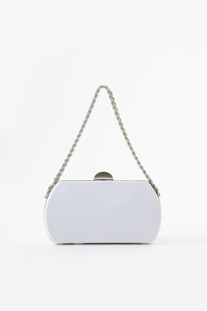 White Satin Bridal Evening Clutch Bags with Chain