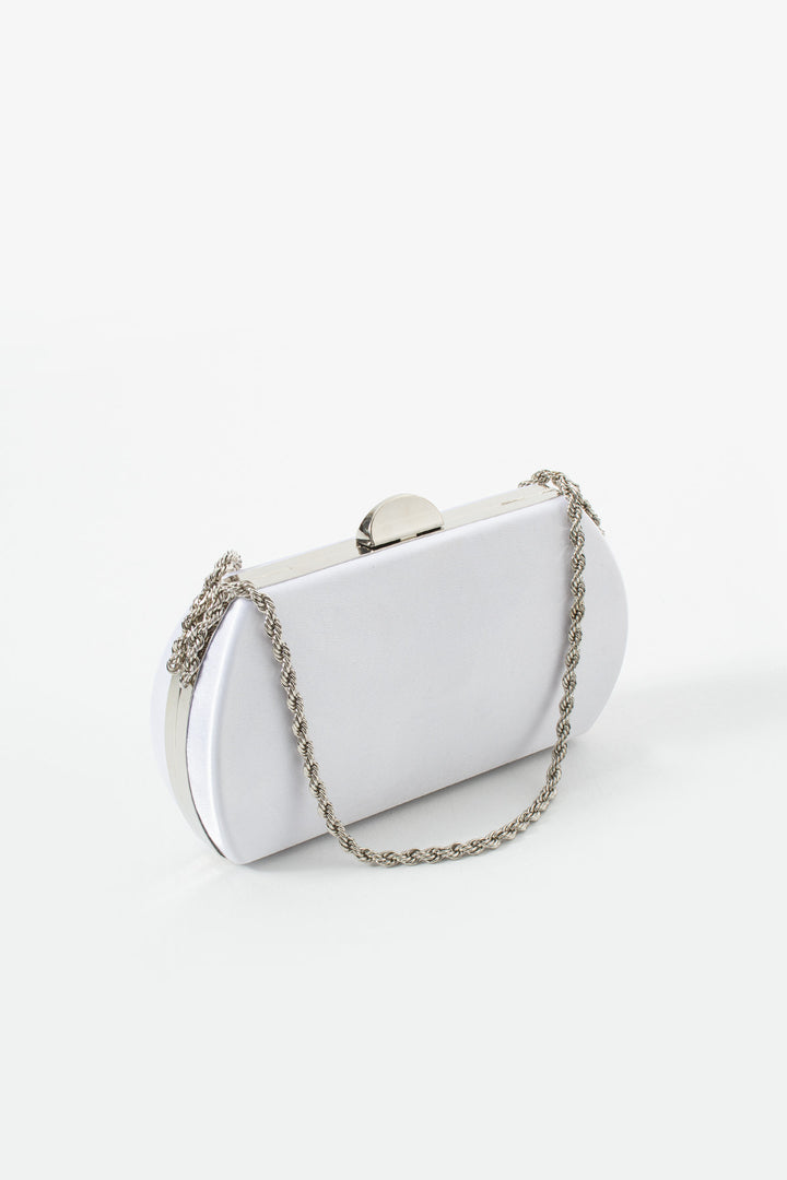 White Satin Bridal Evening Clutch Bags with Chain