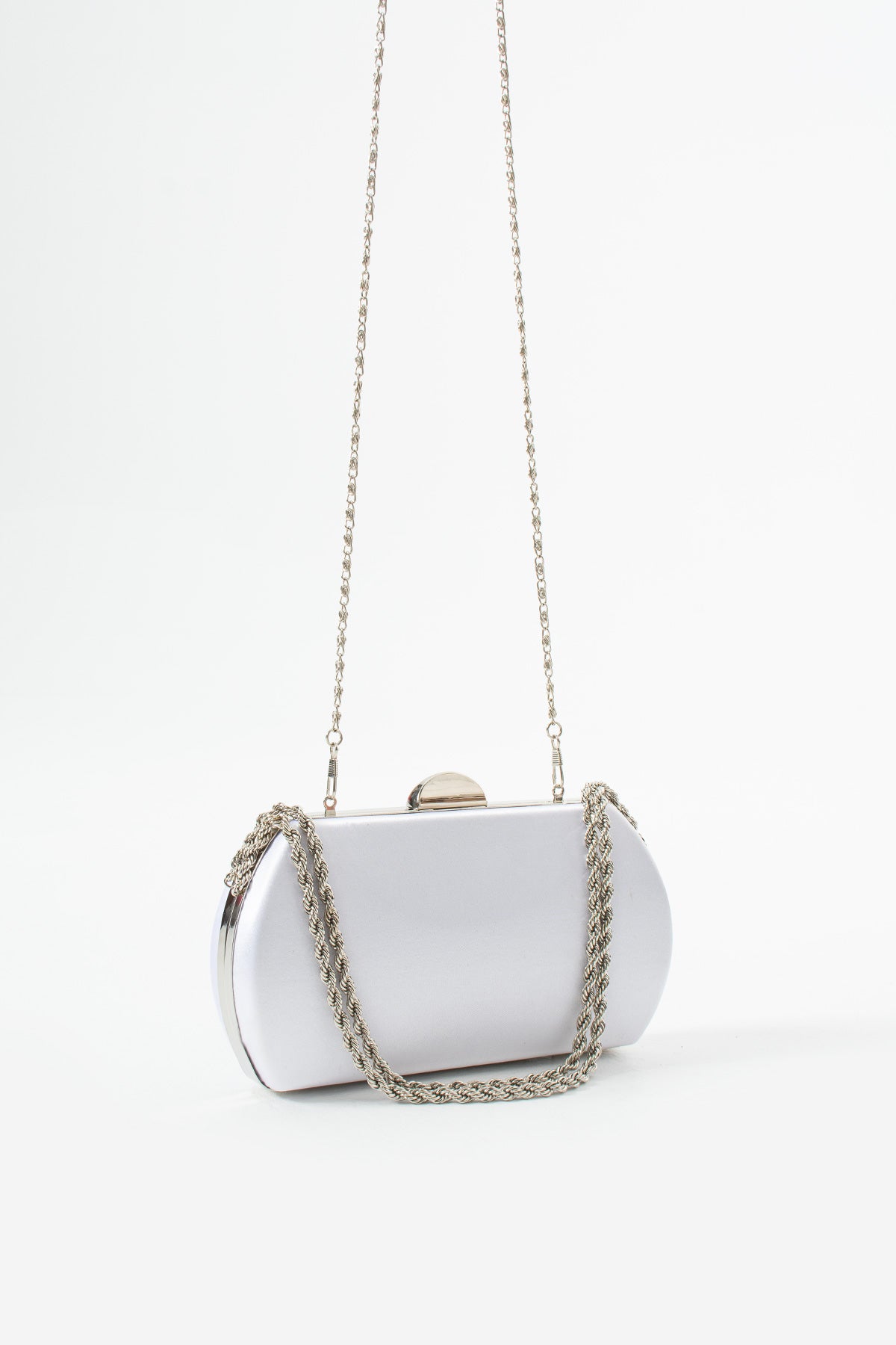 White Satin Bridal Evening Clutch Bags with Chain