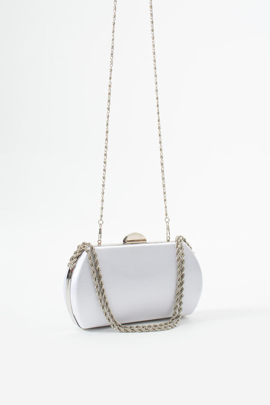 White Satin Bridal Evening Clutch Bags with Chain
