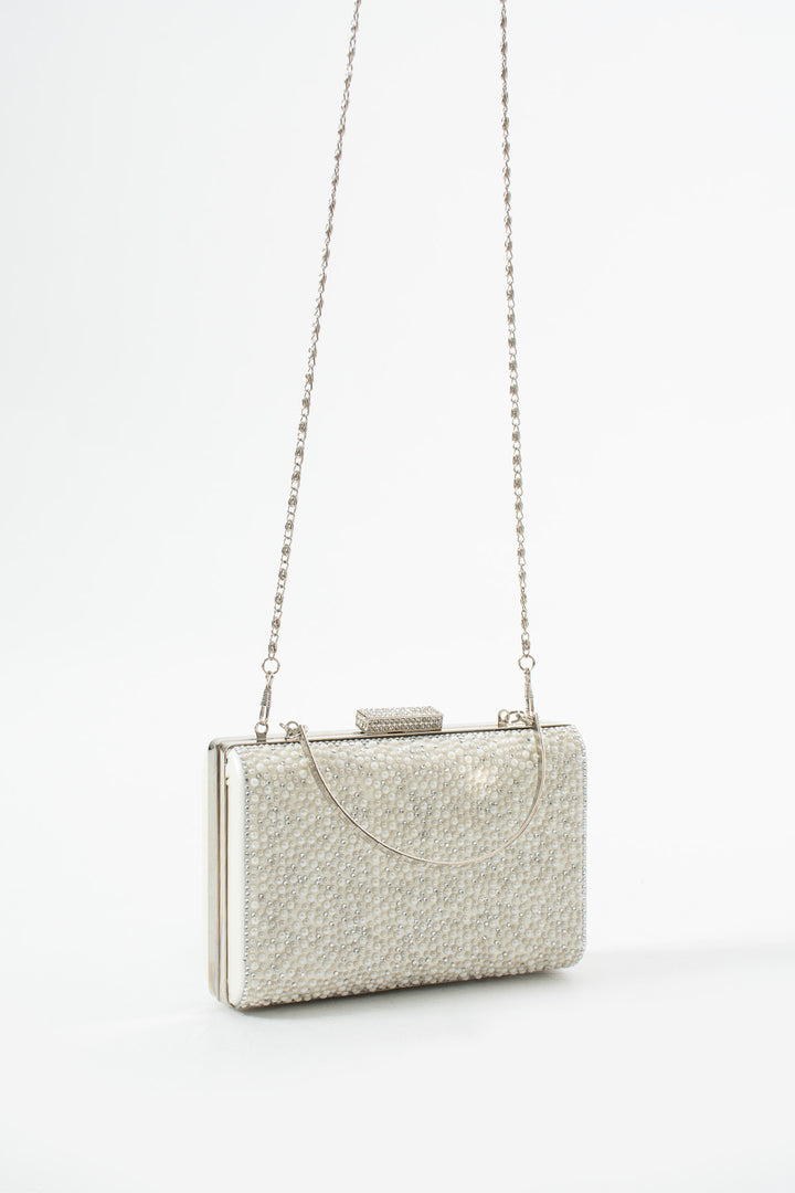Ivory Crystal & Pearl Embellishment Bridal Evening Clutch Bags with Chain