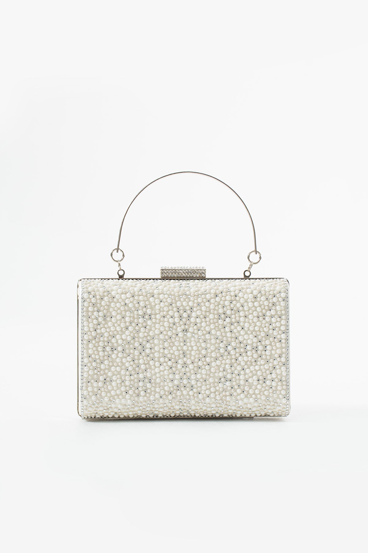 Ivory Crystal & Pearl Embellishment Bridal Evening Clutch Bags with Chain
