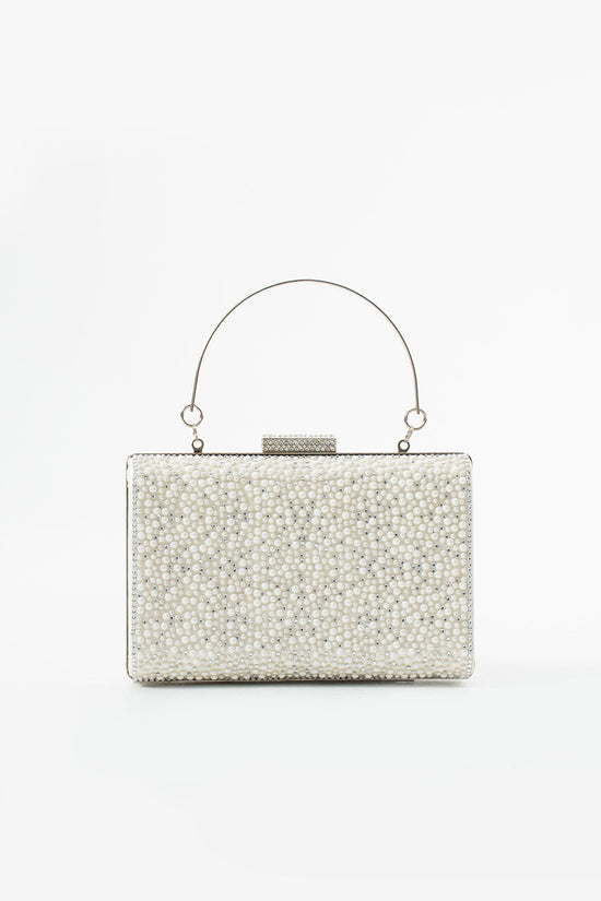 Ivory Crystal & Pearl Embellishment Bridal Evening Clutch Bags with Chain