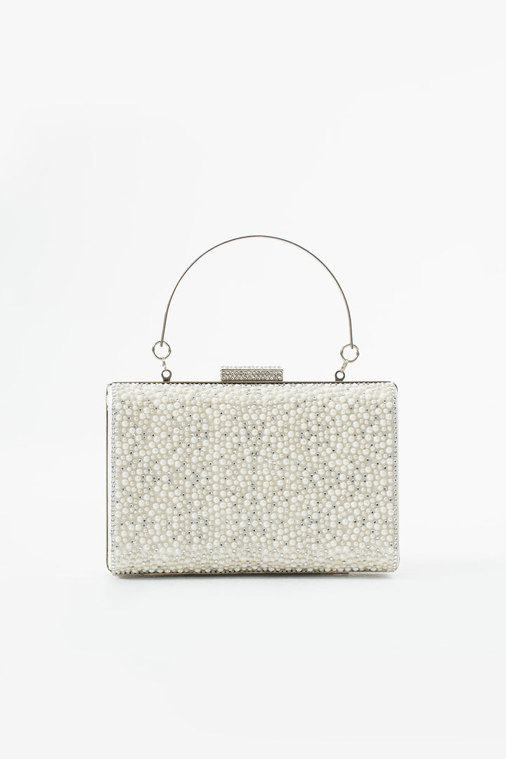 Ivory Crystal & Pearl Embellishment Bridal Evening Clutch Bags with Chain