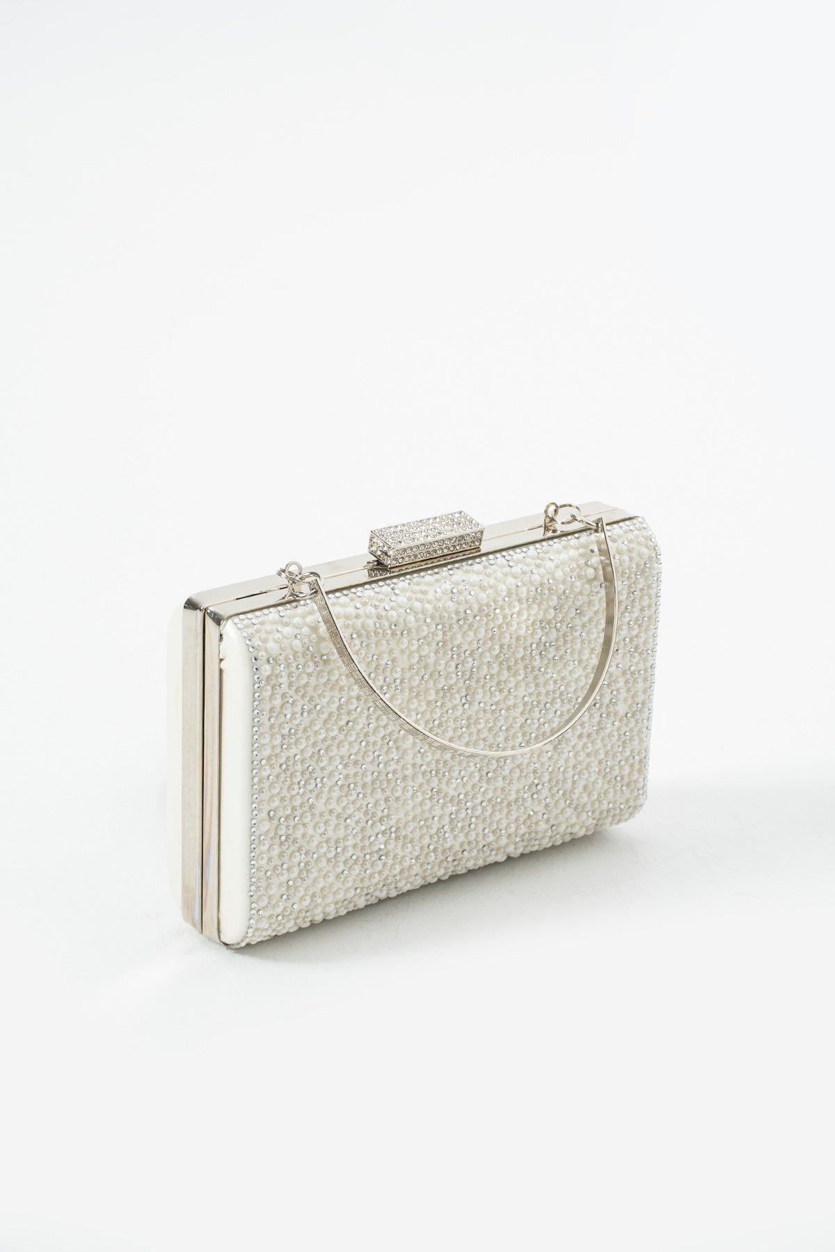 Ivory Crystal & Pearl Embellishment Bridal Evening Clutch Bags with Chain