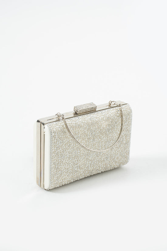 Ivory Crystal & Pearl Embellishment Bridal Evening Clutch Bags with Chain