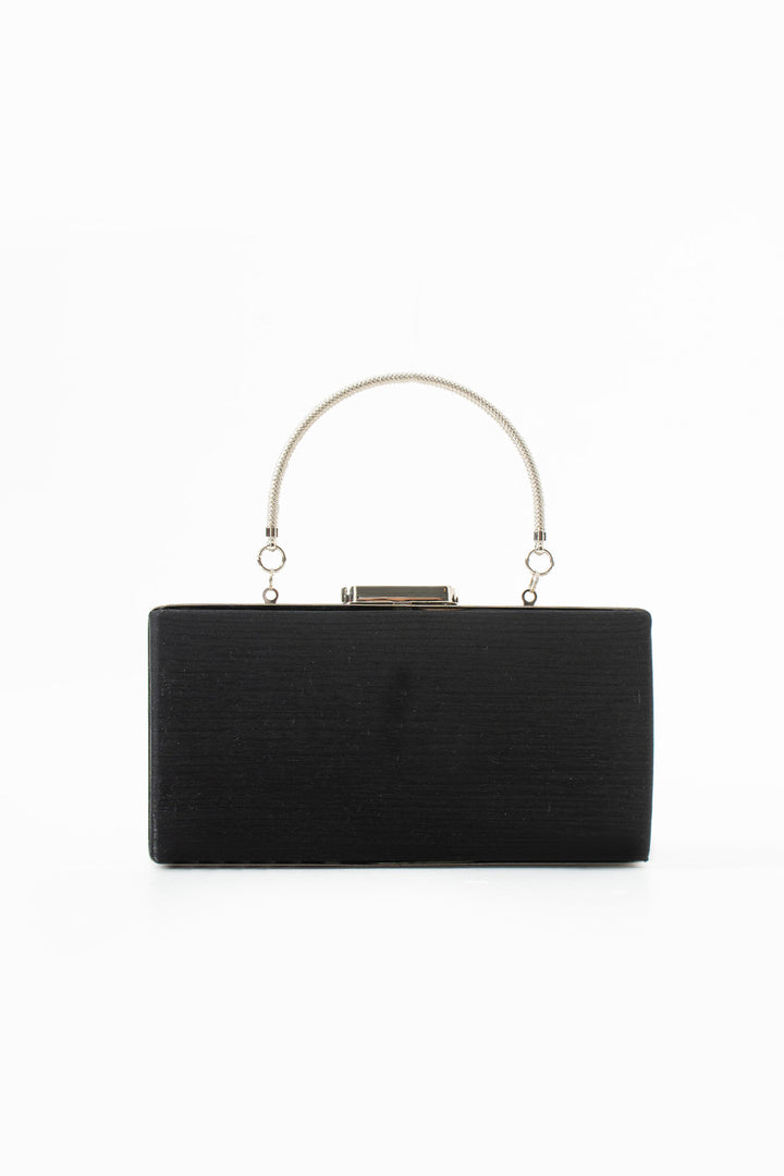 Black Satin Bridal Evening Clutch Bags with Chain