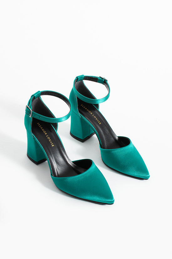 Lina | Emerald Green Satin High Heels