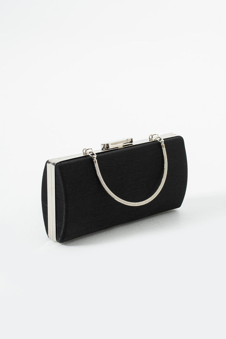 Black Satin Bridal Evening Clutch Bags with Chain