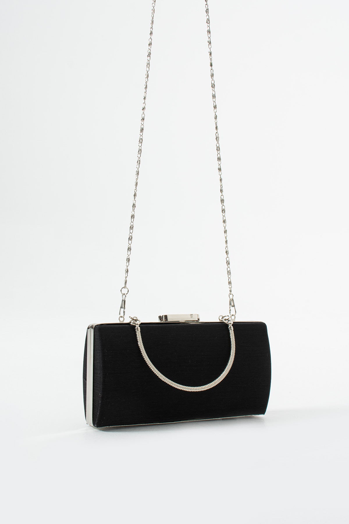 Black Satin Bridal Evening Clutch Bags with Chain