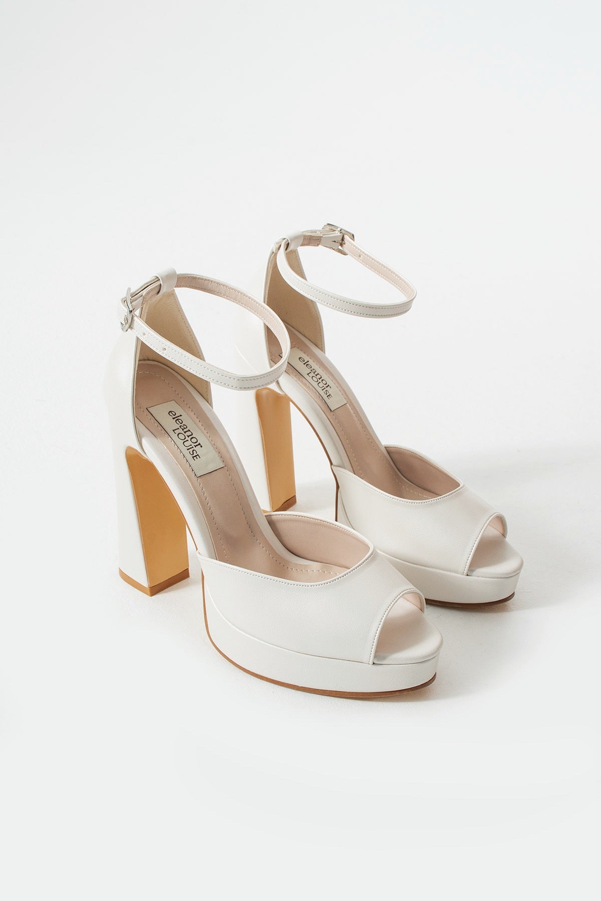 Ethel | Ivory Platform Open Toe Block Heels