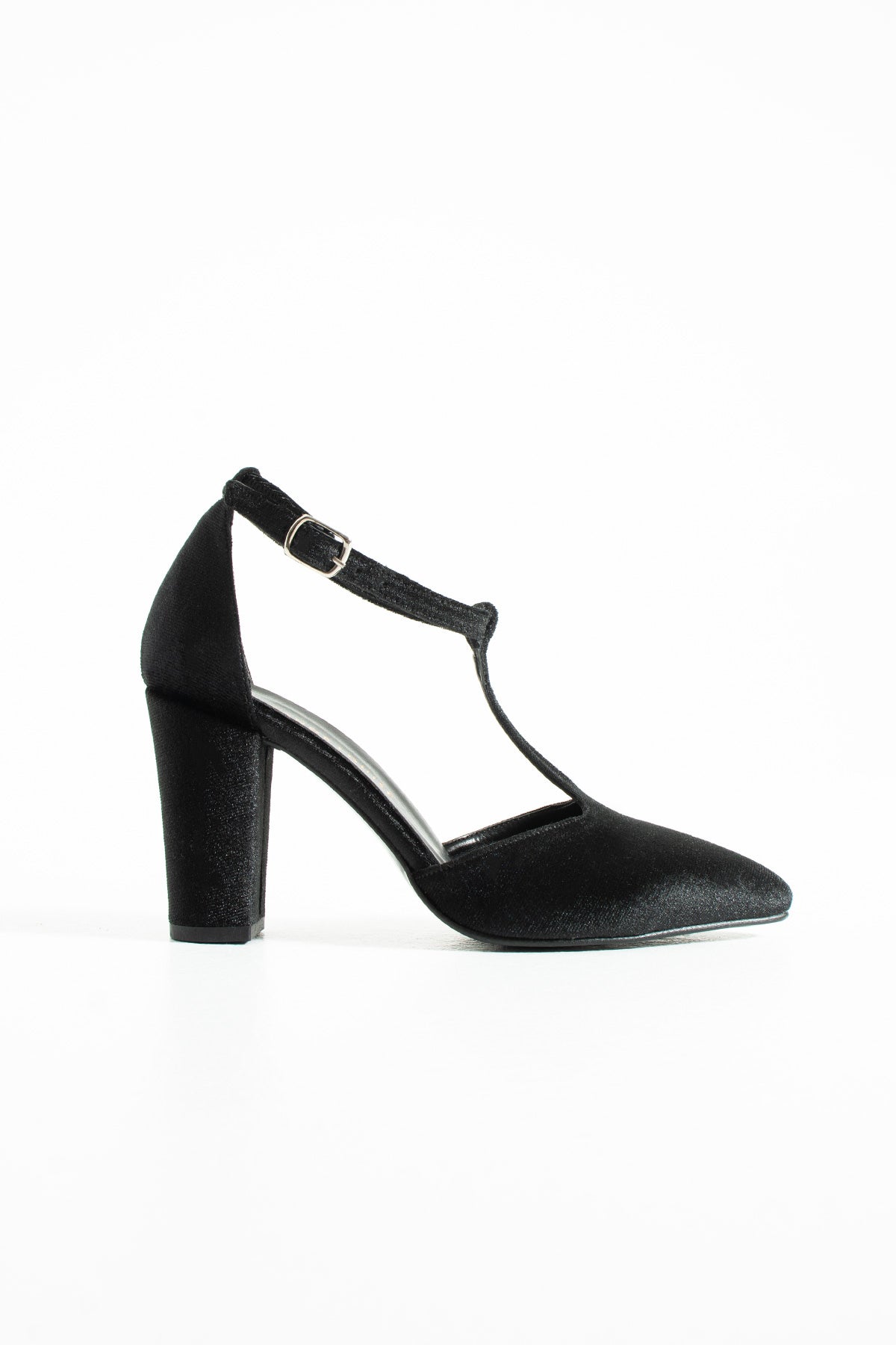 Aveline | Black Velvet T-Strap High Heels