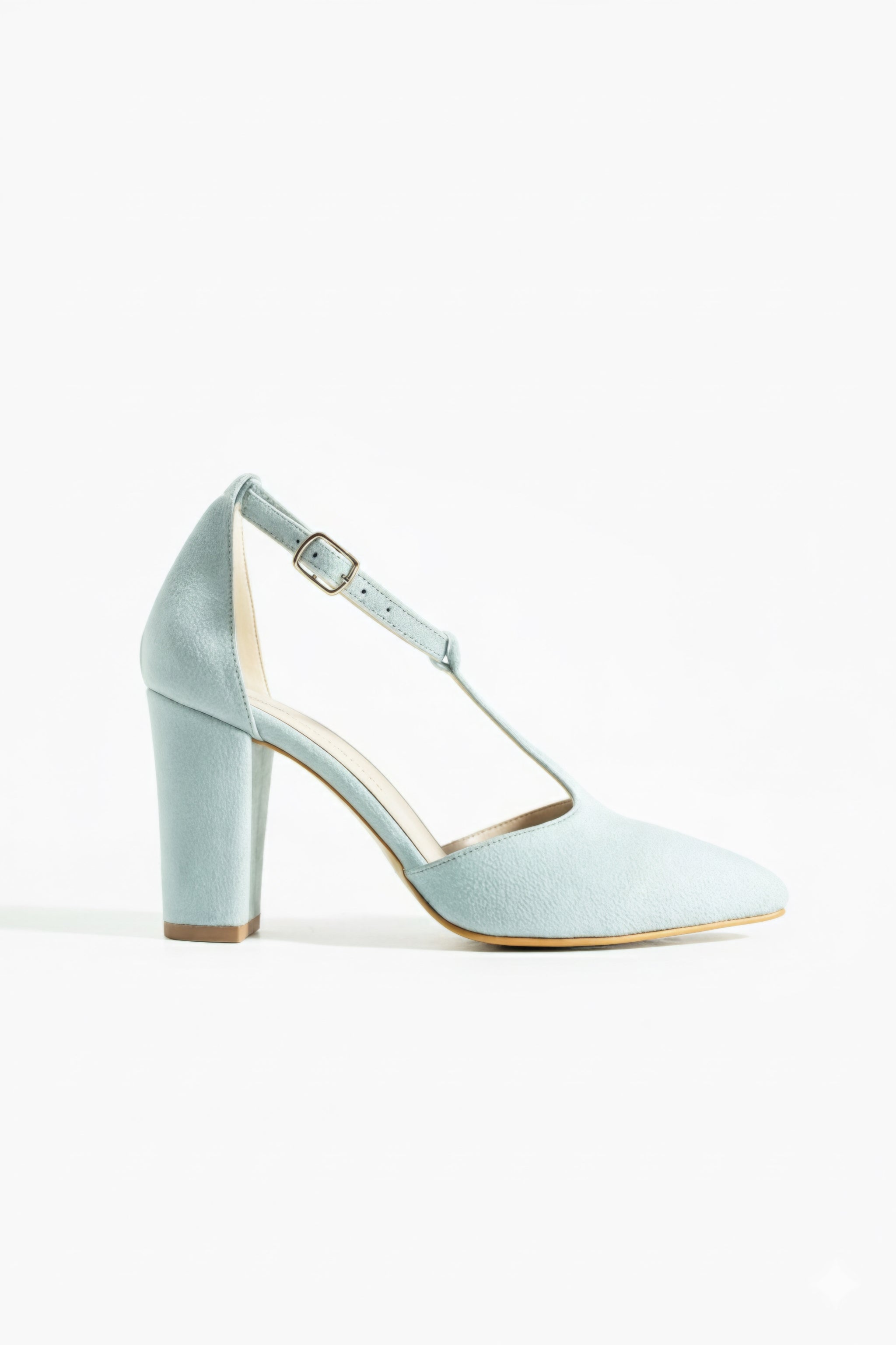 Blythe | Baby Blue Suede T-Strap High Heels