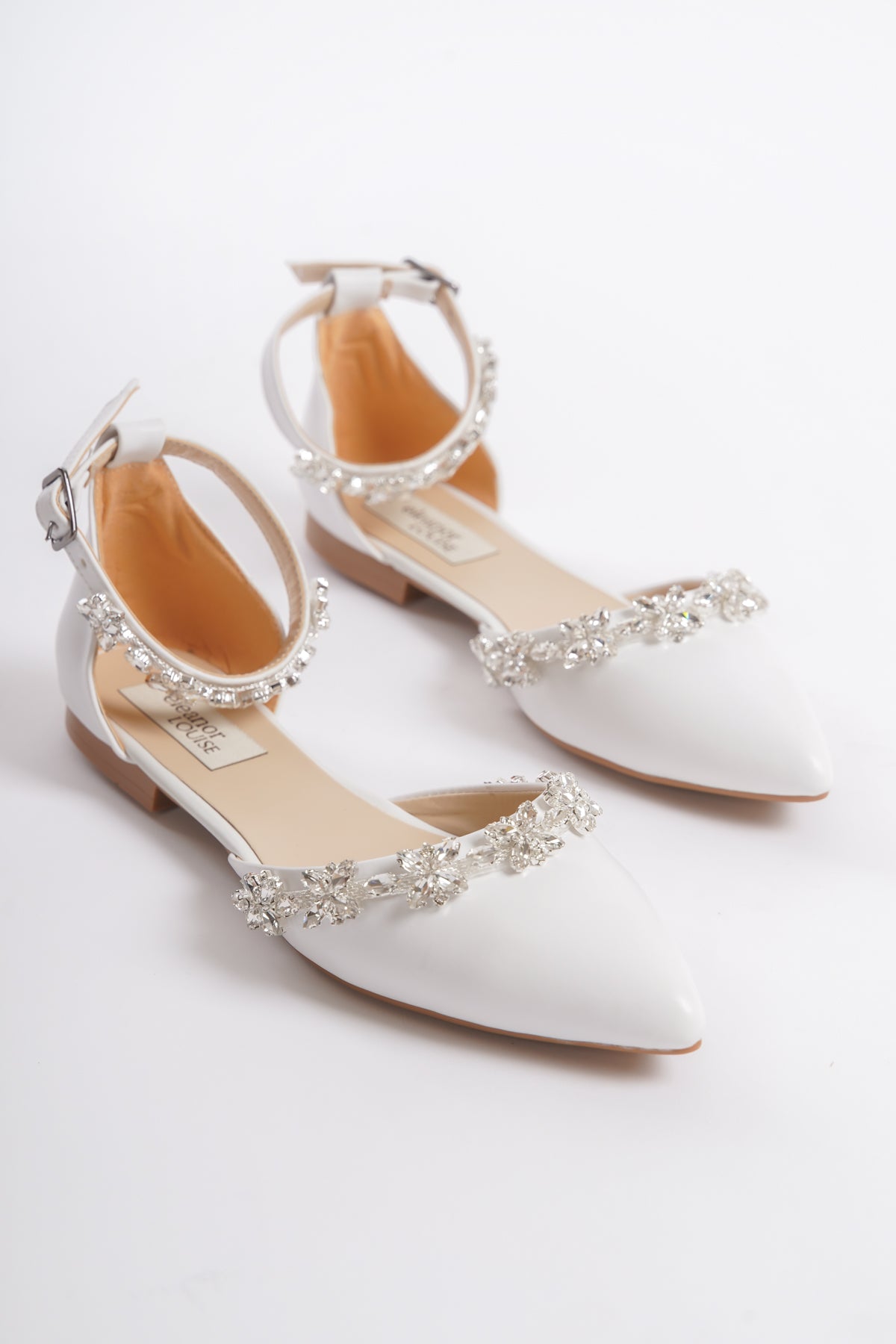 Mabel | White Crystal Rhinestone Flats