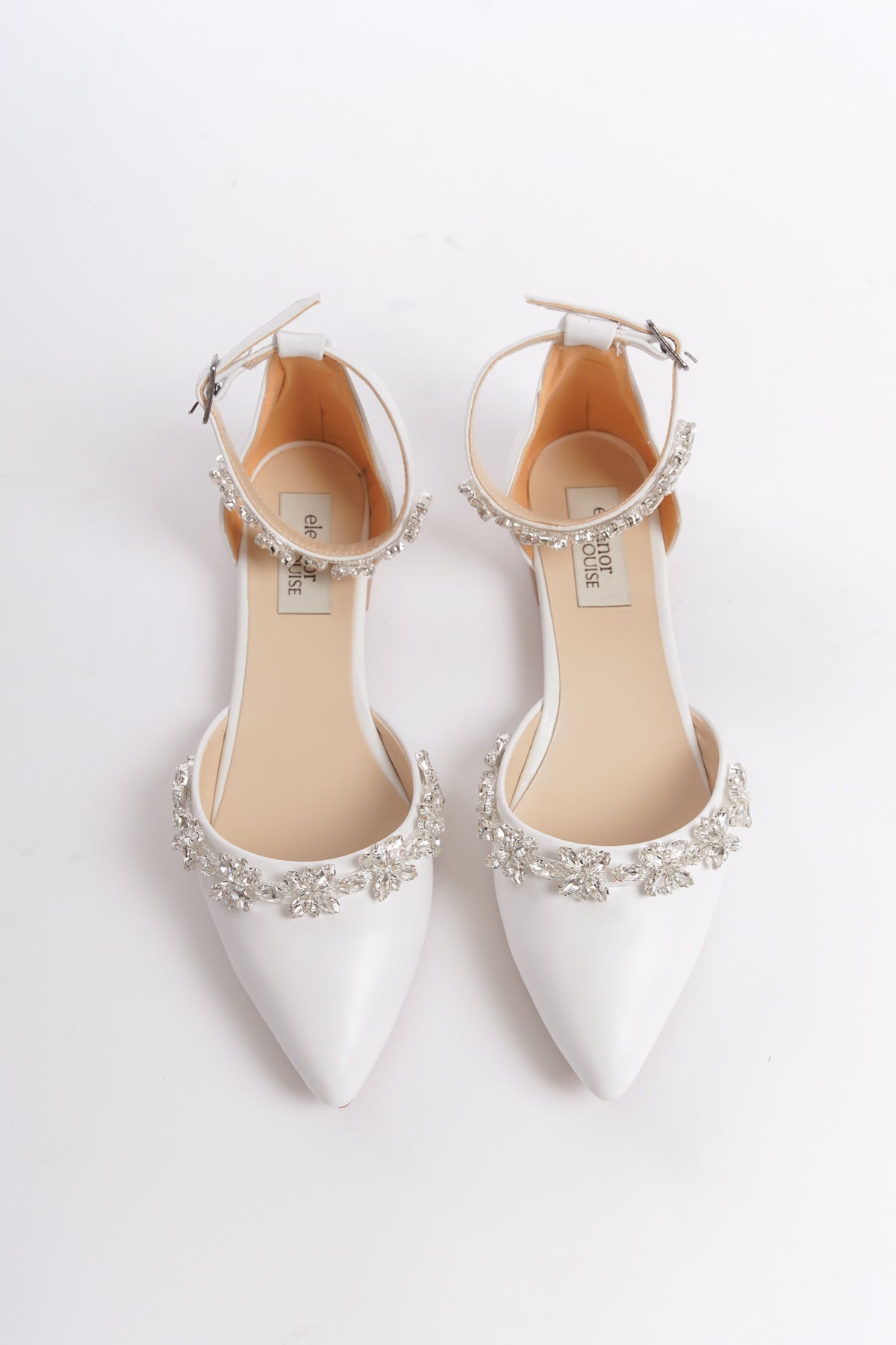 Mabel | White Crystal Rhinestone Flats