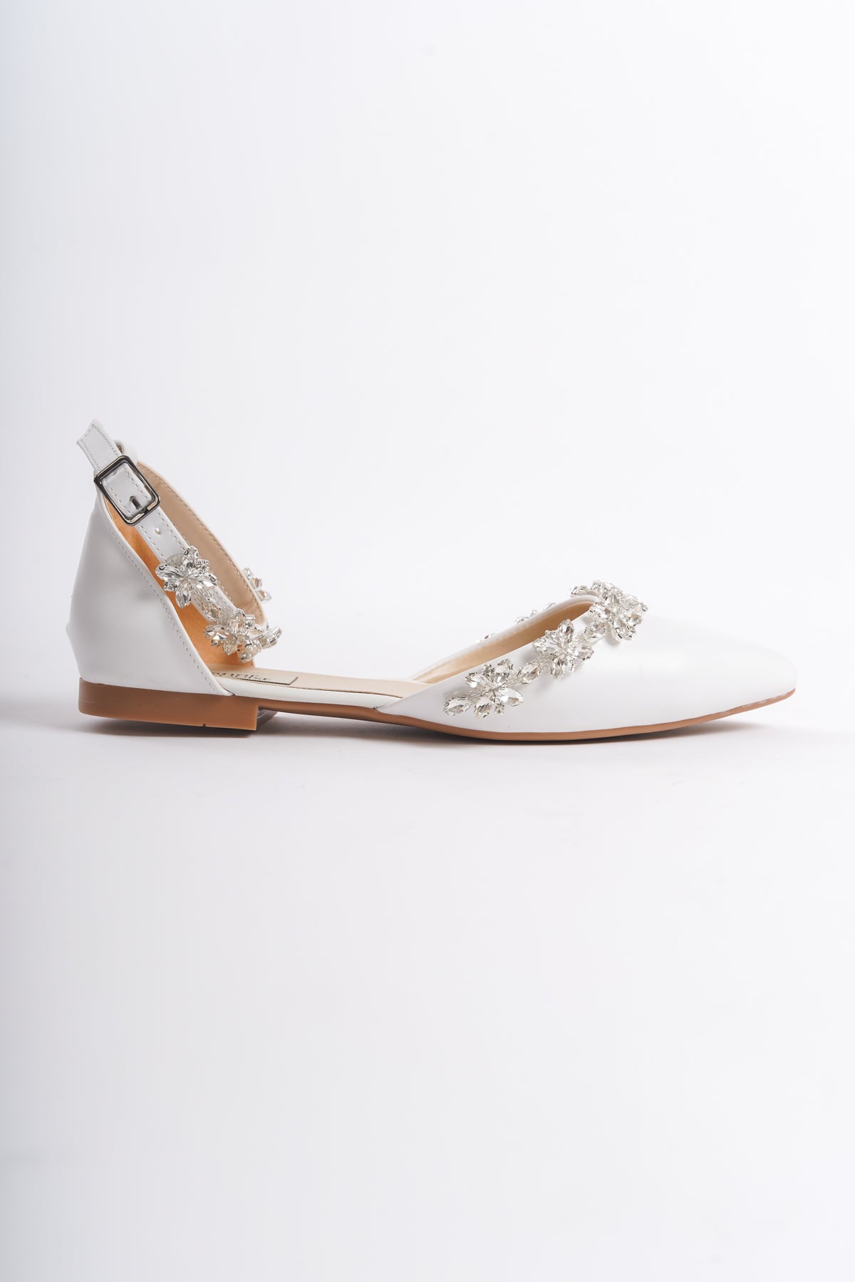 Mabel | White Crystal Rhinestone Flats