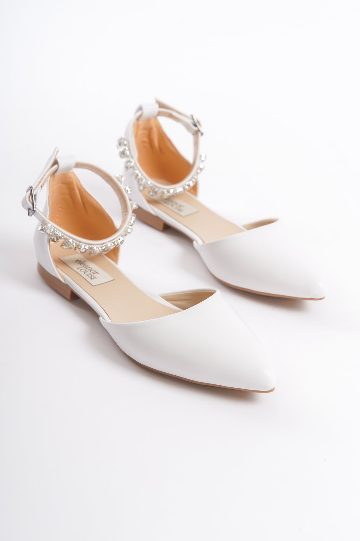 Lorna | White Crystal Rhinestone Flats