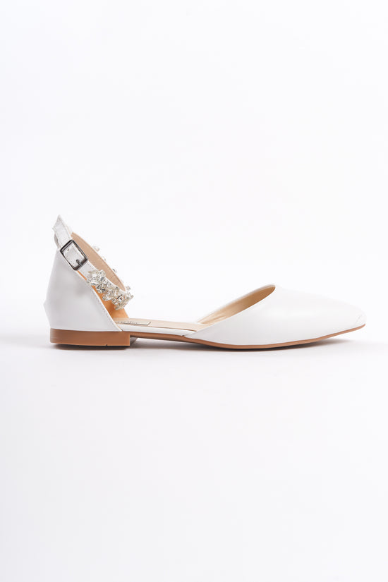 Lorna | White Crystal Rhinestone Flats