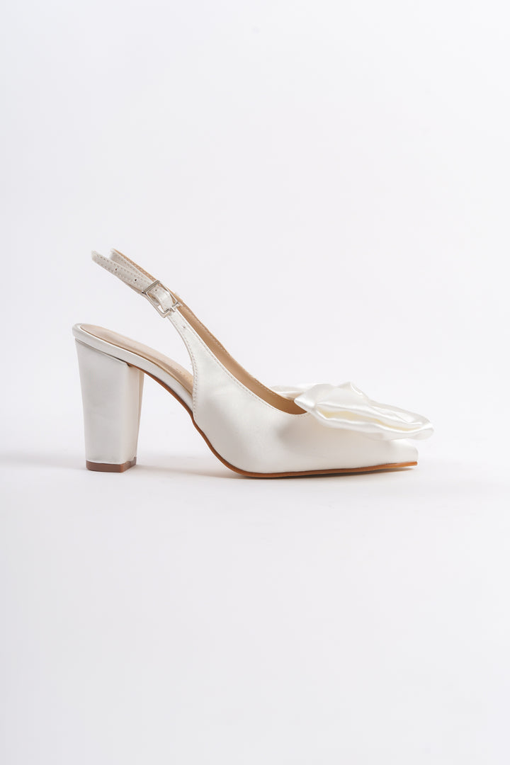 Clarissa | Ivory Satin Bow Tie Slingback Heels