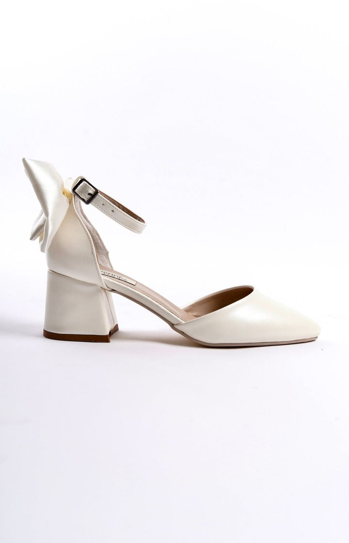 Eveline | Ivory Bow Tie Mid Heels