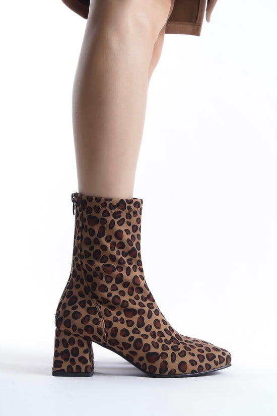 Leopard Heeled Ankle Strech Boots